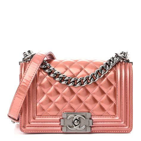 chanel metallic patent calfskin quilted small boy